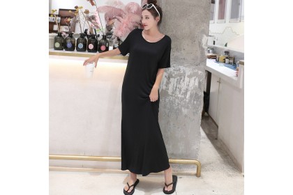 Smartchoice* Summer Korean Loose Modal Long-sleeved Long Skirt Woman Fashion Wild Plus Size Dress【T2】