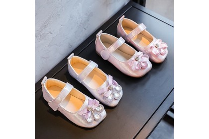 Smartchoice *Girls' Shoes Princess Autumn New Small Crystal Bowknot Pearls Flat Shoes