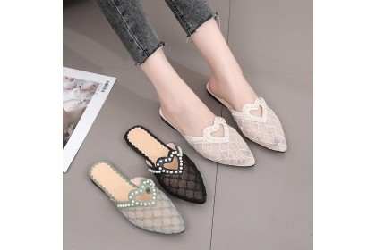 Smartchoice* Women Mesh Pearl Half Drag Hot Style Muller Flat Sandals