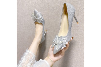 Smartchoice* Women Bridal Wedding Sequined Pointed Crystal Big Bow Stiletto Heels
