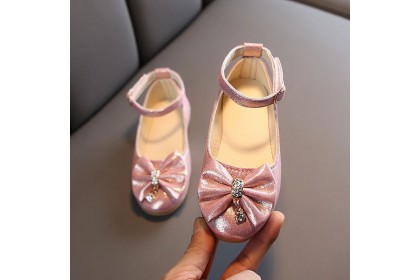 *SmartChoice*ReadyStock Princess Children's Flats Casual Sweet Butterfly-knot Breathable Hook & Loop Soft Bottom Shoes【S45】